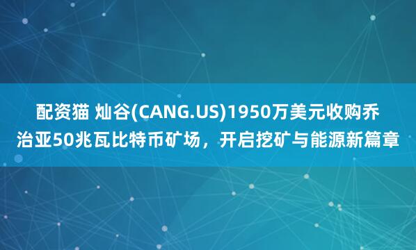 配资猫 灿谷(CANG.US)1950万美元收购乔治亚50兆瓦比特币矿场，开启挖矿与能源新篇章